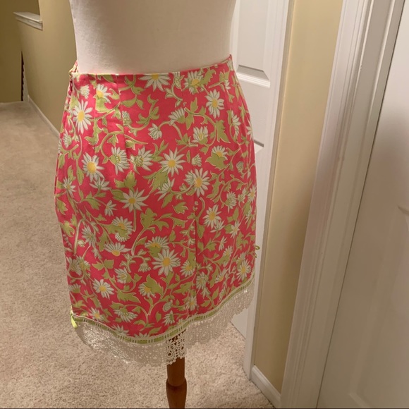 Key West Resort Wear Pink Print Skirt with Lace - Picture 2 of 5